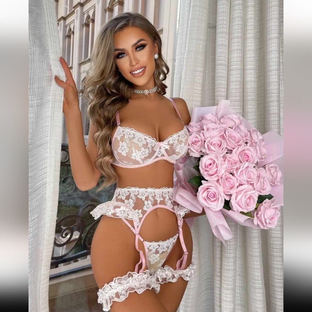 White and Pink Floral Lingerie